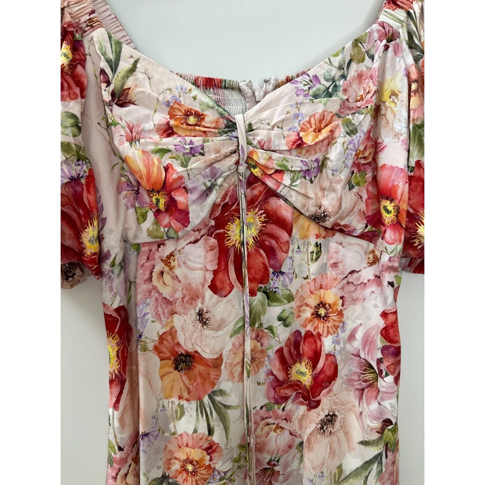 Alex Marie Floral Puff Sleeve Smocked Midi Dress Large Pink Coquette Romantic - Picture 5 of 16